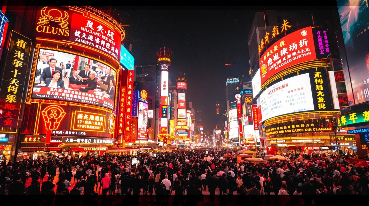 吃瓜51 - 人声鼎沸的资讯广场夜景